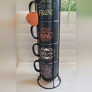 Set of 4 Halloween Mugs with Holder
